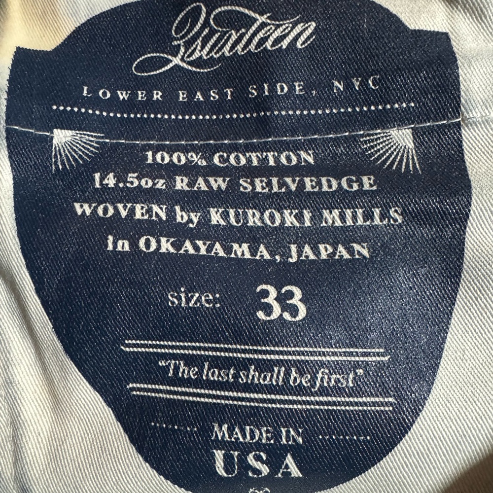 Men’s 3sixteen ST-100X slim tapered selvedge denim size 33